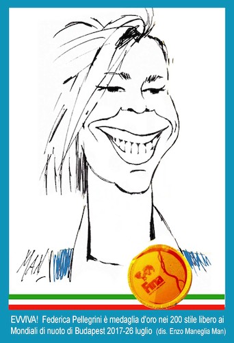 Cartoon: Federica Pellegrini (medium) by Enzo Maneglia Man tagged sport,caricatura,nuoto,oro,2017,federica,pellegrini,man,maneglia,enzo,fighillearte