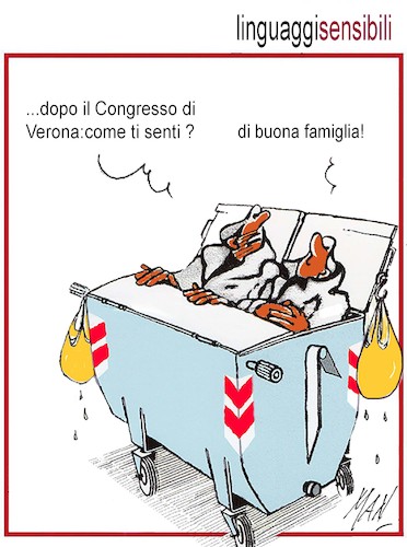 Cartoon: limguaggi sensibili (medium) by Enzo Maneglia Man tagged vignette,tavole,umoristiche,cassonettari,satira,congressi,mondiali,famiglie,verona,fighillearte,man