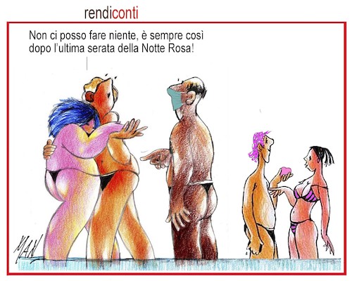 Cartoon: Rimini notte rosa (medium) by Enzo Maneglia Man tagged vignette,umorismo,grafico,notterosa,spilli,di,man,fighillearte,piccolomuseo,fighille,it