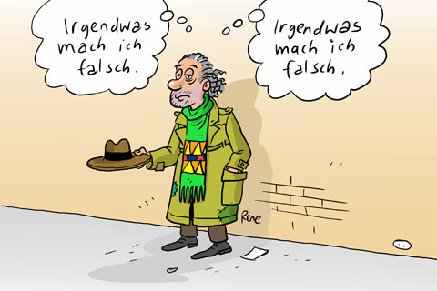 Cartoon: Der Bettler (medium) by rene tagged bettler,spende,hut