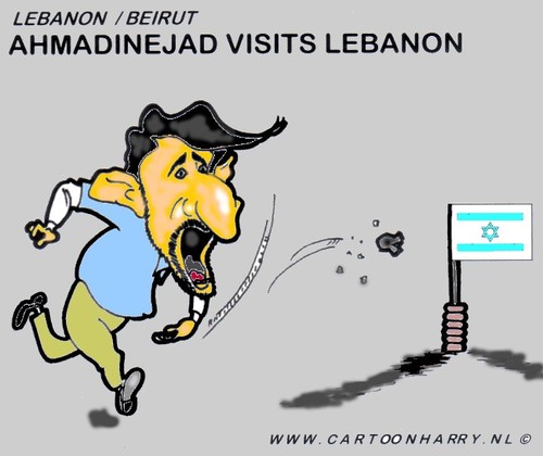 Cartoon: Ahmadinejad Visits Lebanon (medium) by cartoonharry tagged stone,ahmadinejad,israel,lebanon,border,cartoonharry