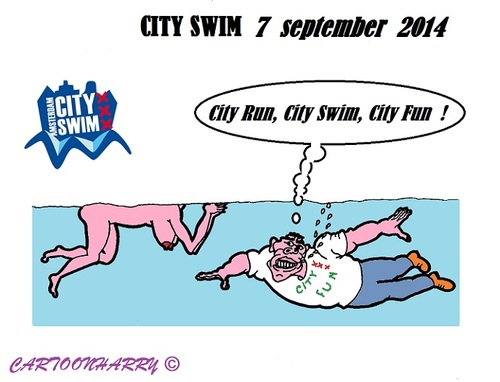 Cartoon: ALS City Swim (medium) by cartoonharry tagged holland,amsterdam,cityswimm,2014