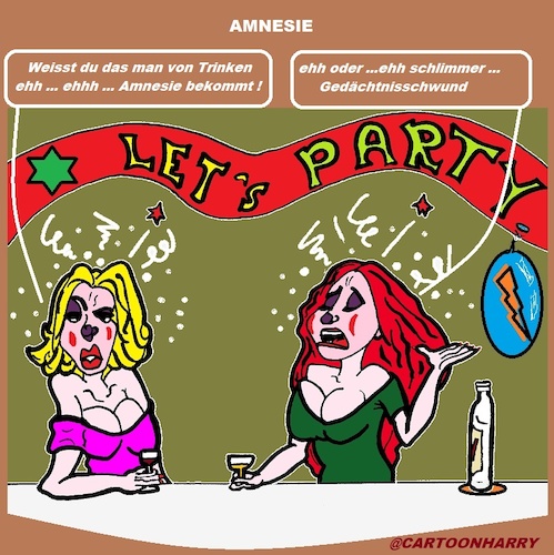 Cartoon: Amnesie (medium) by cartoonharry tagged amnesie,party,cartoonharry,damen,trinken,betrunken