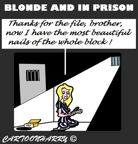 Cartoon: Blond and in Prison (medium) by cartoonharry tagged blond,prison,prisoner,nails,file