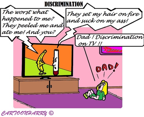 Cartoon: Discrimination (medium) by cartoonharry tagged tv,child,banana,gigarette,discrimination,cartoon,cartoonharry