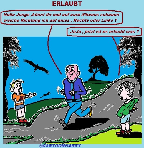 Cartoon: Erlaubt (medium) by cartoonharry tagged erlauben,iphone,jungs,jogger