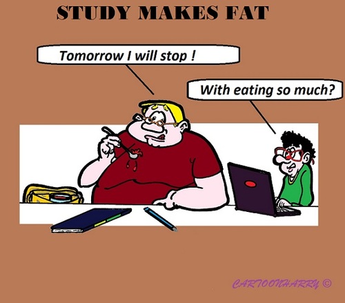 Cartoon: Fat Making Study (medium) by cartoonharry tagged fat,study,university,students,eat,cartoons,cartoonists,cartoonharry,dutch,toonpool