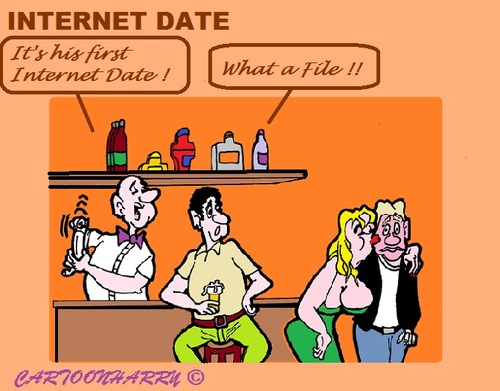 Cartoon: First Internet Date (medium) by cartoonharry tagged internet,date,file,bar,man,girl