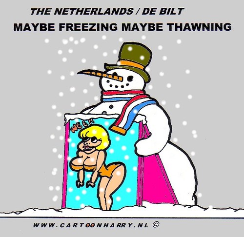 Cartoon: Freezing Or Thawning (medium) by cartoonharry tagged weather,typical,dutch,snowman,summer,sun,snow,rain,thaw,cartoonharry