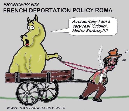 Cartoon: French Deportation (medium) by cartoonharry tagged horse,deportation,france,gipsy,cartoonharry