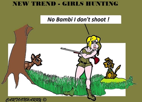 Cartoon: Girls Hunting (medium) by cartoonharry tagged usa,girlshunting,deer,girls,hunt,armed,dog,cartoons,cartoonists,cartoonharry,dutch,toonpool