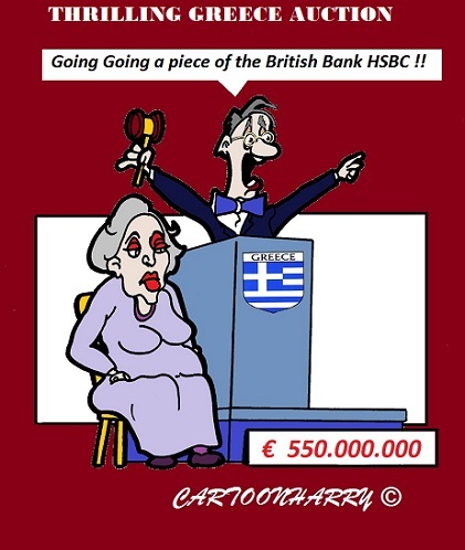 Cartoon: Greece Auction (medium) by cartoonharry tagged cartoonist,cartoon,banks,greece,auction,papandreou,mother,cartoonharry,dutch,toonpool