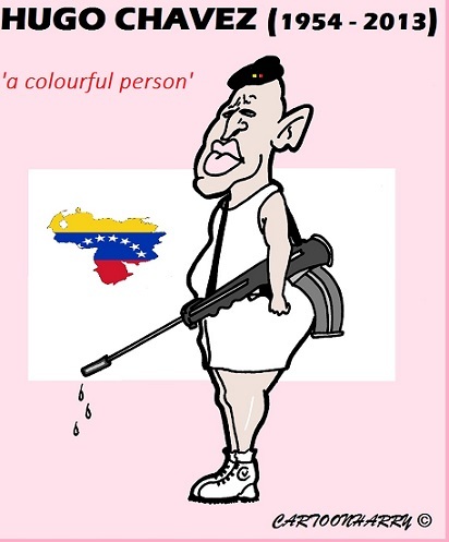Cartoon: Hugo Chavez (medium) by cartoonharry tagged hugo,chavez,venezuela,dictator,colourful,cancer,cuba,cartoon,cartoonist,caricaturist,dutch,cartoonharry,toonpool