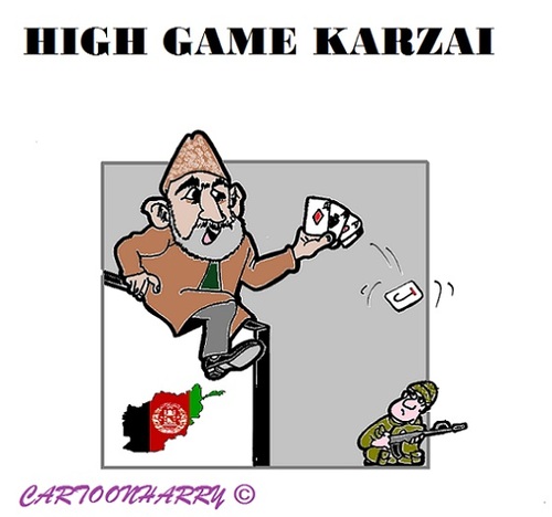 Cartoon: Karzai (medium) by cartoonharry tagged afghanistan,usa,karzai,obama,game