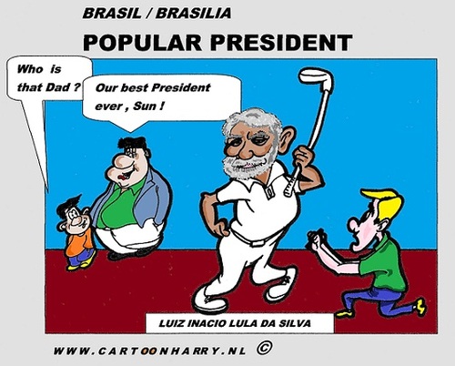 Cartoon: Lula (medium) by cartoonharry tagged brasil,brasilia,president,lula,golf,cartoon,comic,comics,comix,artist,man,art,arts,drawing,cartoonist,cartoonharry,dutch,toonpool,toonsup,facebook,hyves,linkedin,buurtlink,deviantart,caricature,famous