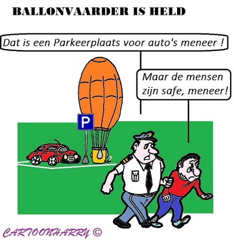 Cartoon: Opgepakte Held (medium) by cartoonharry tagged politie,ballonvaarder,wind,parkeren