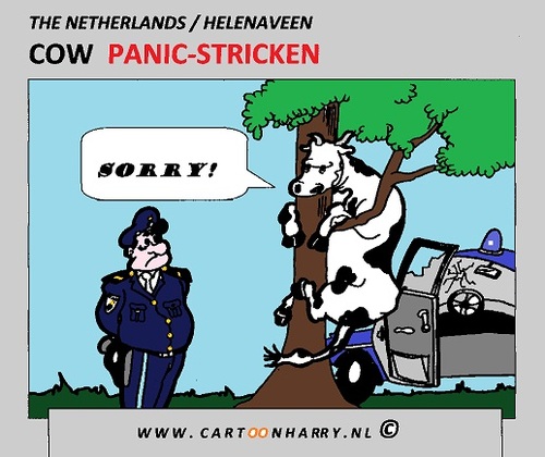 Cartoon: Panic (medium) by cartoonharry tagged panic,cow,farmer,policecar,cartoon,cartoonharry,cartoonist,tree,dutch,toonpool
