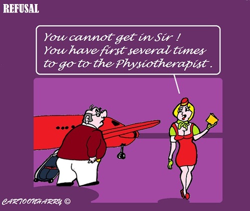 Cartoon: Refusal (medium) by cartoonharry tagged plane,airport,stewardess,fat,refusal