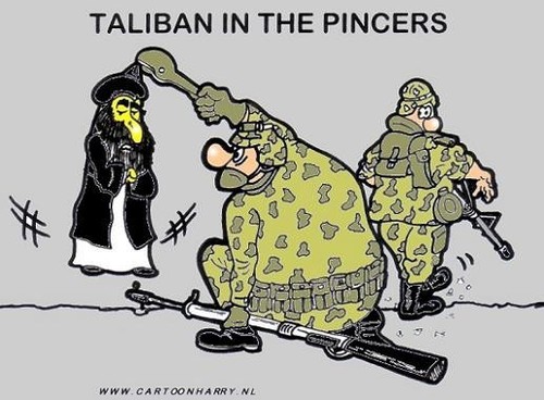Cartoon: Taliban in the Pincers (medium) by cartoonharry tagged pincers,taliban,soldiers,afghanistan,cartoonharry