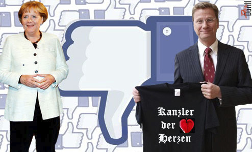 Cartoon: Dislike (medium) by Vanessa tagged westerwelle,merkel,2011,wahl,facebook,fdp,cdu