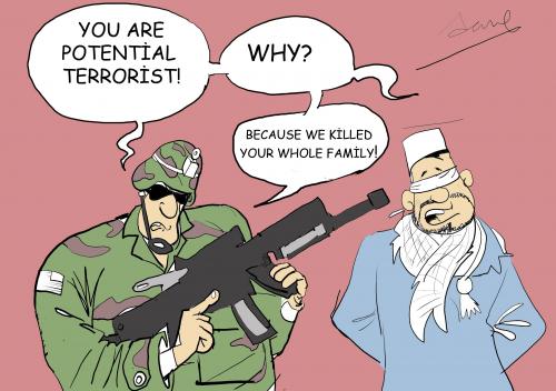 Cartoon: potential terrorist! (medium) by ademmm tagged terror,america,iraq,war,usa,soldier
