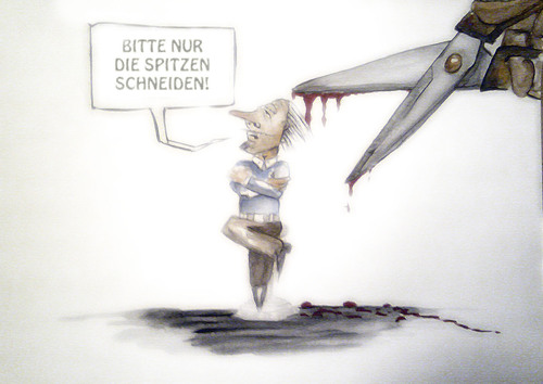 Cartoon: Bitte nur die Spitzen schneiden! (medium) by joschoo tagged interaktion,zeichner,figur