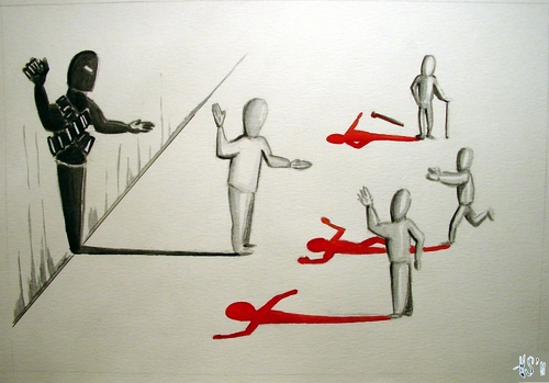 Cartoon: Without any words (medium) by joschoo tagged terrorism,suicidbomber,war,global,revolution,fanatic,radicall