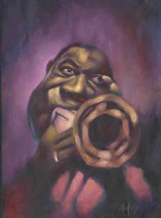 Cartoon: Louis Armstrong (medium) by David Pugliese tagged jazz,louis,armstrong,caricature,oil,painting