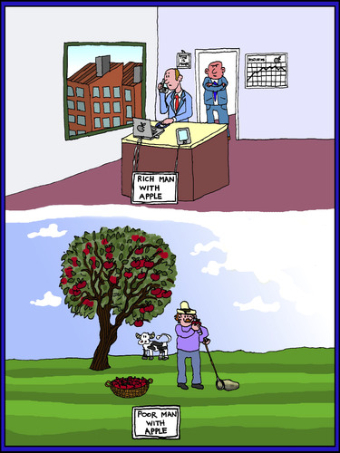 Cartoon: Apple (medium) by Pascal Kirchmair tagged vorgaukeln,realität,reality,and,fake,right,not,was,jobs,steve,industry,versus,nature,apple,with,man,rich,computer,natur,smartphone,iphone,ipad,mac