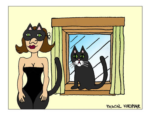 Cartoon: Cat meets Catwoman (medium) by Pascal Kirchmair tagged catwoman,cat,cartoon,diversity,sexual,catsuit,sexy,miau,meow