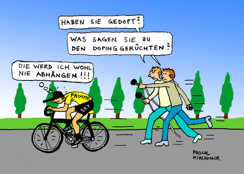Cartoon: Chris Froome (medium) by Pascal Kirchmair tagged froome,cyclisme,velo,france,de,tour,christopher,chris,radsport,radrennfahrer,radrennen,karikatur,cartoon