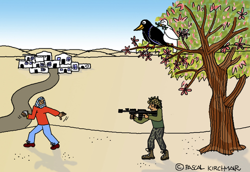 Cartoon: Antagonists (medium) by Pascal Kirchmair tagged israel,intifada,caricature,karikatur,antagonisten,gegenspieler,widersacher,cartoon,krähe,crow,enemies,feindschaft,gegner,counterparts
