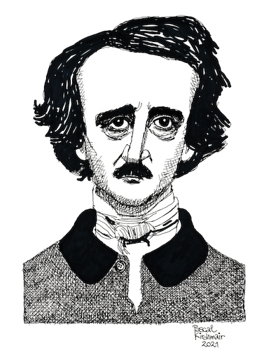 Cartoon: Edgar Allan Poe (medium) by Pascal Kirchmair tagged edgar,allan,poe,dublin,poet,poetry,dichter,literatur,literature,schriftsteller,author,autor,autore,auteur,writer,illustration,ink,drawing,tusche,tuschezeichnung,zeichnung,pascal,kirchmair,cartoon,caricature,karikatur,ilustracion,dibujo,desenho,disegno,ilustracao,illustrazione,illustratie,dessin,de,presse,du,jour,art,of,the,day,tekening,teckning,cartum,vineta,comica,vignetta,caricatura,portrait,porträt,portret,retrato,ritratto,usa,boston,massachusetts,baltimore,maryland,edgar,allan,poe,dublin,poet,poetry,dichter,literatur,literature,schriftsteller,author,autor,autore,auteur,writer,illustration,ink,drawing,tusche,tuschezeichnung,zeichnung,pascal,kirchmair,cartoon,caricature,karikatur,ilustracion,dibujo,desenho,disegno,ilustracao,illustrazione,illustratie,dessin,de,presse,du,jour,art,of,the,day,tekening,teckning,cartum,vineta,comica,vignetta,caricatura,portrait,porträt,portret,retrato,ritratto,usa,boston,massachusetts,baltimore,maryland