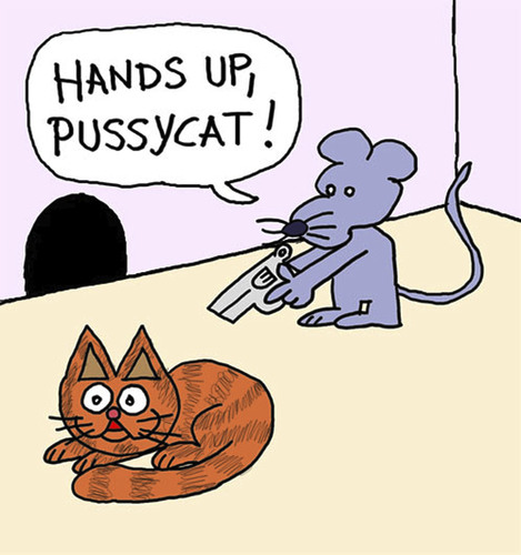Cartoon: El Pistolero (medium) by Pascal Kirchmair tagged mouse,chat,up,hands,hoch,hände,souris,katze,maus,cat,pistolero,el
