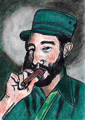 Cartoon: Fidel Castro (medium) by Pascal Kirchmair tagged el,maximo,lider,fidel,castro,ernesto,che,guevara,revolucion,cubana,cuba,libre,kuba,kubanische,revolution,havanna,speech,rede,habana,la,havane,havana,avana,rivoluzione,revolucao,guerrilleros,guerrilla,caricature,karikatur,ilustracion,illustration,pascal,kirchmair,dibujo,desenho,drawing,zeichnung,disegno,ilustracao,illustrazione,illustratie,dessin,de,presse,du,jour,art,of,the,day,tekening,teckning,cartum,vineta,comica,vignetta,caricatura,portrait,retrato,ritratto,portret,porträt,discurso,discours,discorso,arte,kunst,gouache,black,colored,coloured,pencils,crayons,el,maximo,lider,fidel,castro,ernesto,che,guevara,revolucion,cubana,cuba,libre,kuba,kubanische,revolution,havanna,speech,rede,habana,la,havane,havana,avana,rivoluzione,revolucao,guerrilleros,guerrilla,caricature,karikatur,ilustracion,illustration,pascal,kirchmair,dibujo,desenho,drawing,zeichnung,disegno,ilustracao,illustrazione,illustratie,dessin,de,presse,du,jour,art,of,the,day,tekening,teckning,cartum,vineta,comica,vignetta,caricatura,portrait,retrato,ritratto,portret,porträt,discurso,discours,discorso,arte,kunst,gouache,black,colored,coloured,pencils,crayons