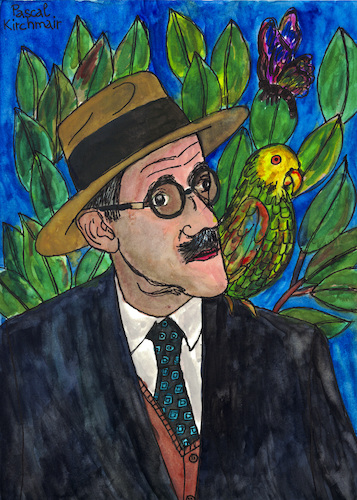 Cartoon: James Joyce visita a Frida (medium) by Pascal Kirchmair tagged poet,writer,novelist,finnegans,wake,avant,garde,james,joyce,ulysses,irish,illustration,drawing,zeichnung,pascal,kirchmair,irisch,cartoon,caricature,karikatur,ilustracion,dibujo,desenho,ink,disegno,ilustracao,illustrazione,illustratie,dessin,de,presse,du,jour,art,of,the,day,tekening,teckning,cartum,vineta,comica,vignetta,caricatura,portrait,retrato,ritratto,portret,aquarelle,watercolor,watercolour,acquarello,acuarela,aguarela,aquarela,irland,ireland,irlanda,irlandesi,irlande,mexico,mexiko,dubliners,dublin,frida,kahlo,vanguardia,vanguarda,avanguardia,poet,writer,novelist,finnegans,wake,avant,garde,james,joyce,ulysses,irish,illustration,drawing,zeichnung,pascal,kirchmair,irisch,cartoon,caricature,karikatur,ilustracion,dibujo,desenho,ink,disegno,ilustracao,illustrazione,illustratie,dessin,de,presse,du,jour,art,of,the,day,tekening,teckning,cartum,vineta,comica,vignetta,caricatura,portrait,retrato,ritratto,portret,aquarelle,watercolor,watercolour,acquarello,acuarela,aguarela,aquarela,irland,ireland,irlanda,irlandesi,irlande,mexico,mexiko,dubliners,dublin,frida,kahlo,vanguardia,vanguarda,avanguardia