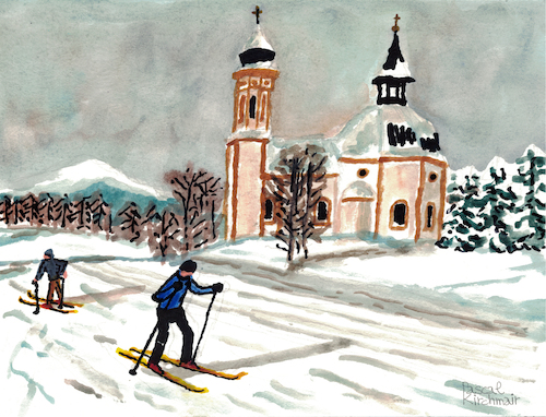 Cartoon: Langläufer in Seefeld (medium) by Pascal Kirchmair tagged gouache,seefeld,in,tirol,seekirche,seekirchl,ink,tusche,winter,alpine,tiroler,bergdorf,winterlandschaft,tyrolean,landscape,paysage,hiver,tyrolien,watercolour,aquarell,paesaggio,tirolese,inverno,paisaje,tiroles,invierno,paisagem,mountain,mountains,gebirge,berge,gemälde,painting,peinture,pittura,pintura,dipinto,alpen,dibuix,illustration,drawing,zeichnung,pascal,kirchmair,ilustracion,dibujo,desenho,disegno,ilustracao,illustrazione,illustratie,dessin,du,jour,art,of,the,day,tekening,teckning,watercolor,aquarelle,acquerello,acquarella,acuarela,aguarela,aquarela,alps,alpes,alpi,bild,cuadro,quadro,picture,artwork,arte,kunst,malerei,alpin,alpenlandschaft,landschaft,montanhosa,alpino,paese,villaggio,di,montagna,aldea,pueblo,austria,austriaco,autriche,österreich,merry,christmas,card,joyeux,noel,frohe,weihnachten,weihnachtskarte,carte,de,buon,natale,feliz,navidad,bom,natal,boas,festas,cartao,tarjeta,voeux,xmas,happy,new,year,gouache,seefeld,in,tirol,seekirche,seekirchl,ink,tusche,winter,alpine,tiroler,bergdorf,winterlandschaft,tyrolean,landscape,paysage,hiver,tyrolien,watercolour,aquarell,paesaggio,tirolese,inverno,paisaje,tiroles,invierno,paisagem,mountain,mountains,gebirge,berge,gemälde,painting,peinture,pittura,pintura,dipinto,alpen,dibuix,illustration,drawing,zeichnung,pascal,kirchmair,ilustracion,dibujo,desenho,disegno,ilustracao,illustrazione,illustratie,dessin,du,jour,art,of,the,day,tekening,teckning,watercolor,aquarelle,acquerello,acquarella,acuarela,aguarela,aquarela,alps,alpes,alpi,bild,cuadro,quadro,picture,artwork,arte,kunst,malerei,alpin,alpenlandschaft,landschaft,montanhosa,alpino,paese,villaggio,di,montagna,aldea,pueblo,austria,austriaco,autriche,österreich,merry,christmas,card,joyeux,noel,frohe,weihnachten,weihnachtskarte,carte,de,buon,natale,feliz,navidad,bom,natal,boas,festas,cartao,tarjeta,voeux,xmas,happy,new,year