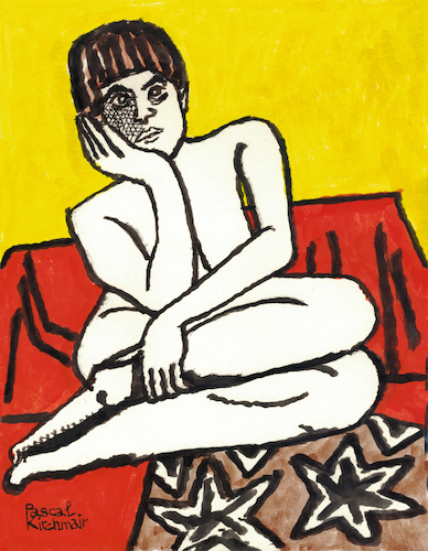 Mädchen auf rotem Sofa