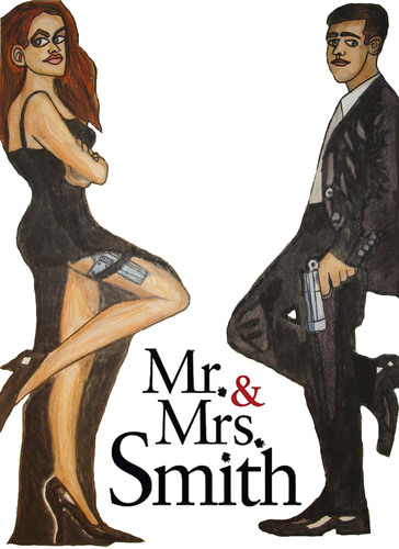 Cartoon: Mr and Mrs Smith (medium) by Pascal Kirchmair tagged brangelina,mr,and,mrs,smith,brad,pitt,angelina,jolie,film,movie,cinema,kino