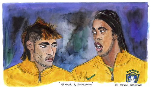 Cartoon: Neymar and Ronaldinho (medium) by Pascal Kirchmair tagged fußball,brasile,brazil,brasil,bresil,futbol,futebol,foot,cartoon,caricature,karikatur,selecao,gaucho,ronaldinho,neymar,soccer,portrait,watercolour,aquarell,neymar,ronaldinho,gaucho,selecao,karikatur,caricature,cartoon,foot,futebol,futbol,bresil,brasil,brazil,brasile,fußball,soccer,portrait,watercolour,aquarell