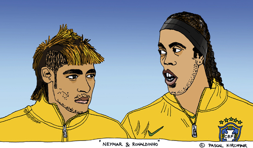 Cartoon: Neymar und Ronaldinho (medium) by Pascal Kirchmair tagged neymar,ronaldinho,gaucho,selecao,karikatur,caricature,cartoon,illustration,brasil,bresil,brazil,brasilien,fußball,foot,football,futbol,futebol,calcio,neymar,ronaldinho,gaucho,selecao,karikatur,caricature,cartoon,illustration,brasil,bresil,brazil,brasilien,fußball,foot,football,futbol,futebol,calcio