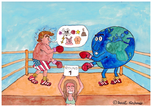 Cartoon: Trump against the World (medium) by Pascal Kirchmair tagged donald,trump,world,cartoon,caricature,karikatur,vignetta,dibujo,desenho,dessin,humour,humor,zeichnung,usa,boxkampf,boxer,ring,box,fight,boxing,match,donald,trump,world,cartoon,caricature,karikatur,vignetta,dibujo,desenho,dessin,humour,humor,zeichnung,usa,boxkampf,boxer,ring,box,fight,boxing,match