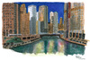 Cartoon: Chikago (small) by Pascal Kirchmair tagged wasserspiegelungen barack obama reelection hometown ois chikago riverside river from michigan lake michigansee skyscrapers wolkenkratzer skyline