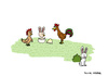 Cartoon: Easter Bunny (small) by Pascal Kirchmair tagged easter,bunny,osterhase,coq,coquelet,küken,poule,poulette,egg,poussin,hase,gockel,henne,ei,oeuf,cocu,hahn,cartoon,gehörnter,kapaun,cuckold,kaninchen