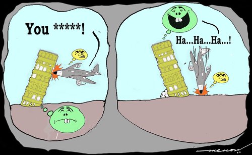 Cartoon: A DIe-Hard Italian.. (medium) by kar2nist tagged leaning,tower,pisa,aircraft