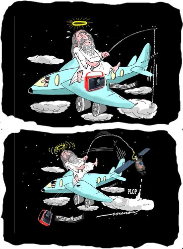Cartoon: angler in the sky (medium) by kar2nist tagged sky,heavens,fishing,airplane,satellite