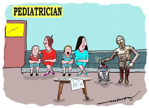 Cartoon: at  the pediatricians (medium) by kar2nist tagged pediatrician,kids,robots
