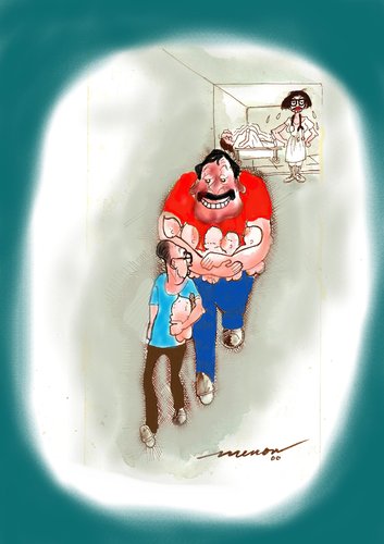 Cartoon: Does Size Matter (medium) by kar2nist tagged impotence,fertility,hospital,delivery,kids,size