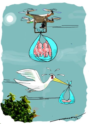Cartoon: Drones Club (medium) by kar2nist tagged drone,stork,babies,delivery,technology