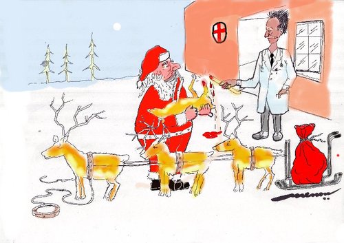 Cartoon: In Search of Help (medium) by kar2nist tagged hospital,legs,broken,raindeer,tour,world,claus,santa